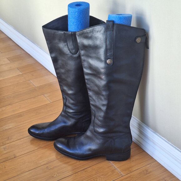 Sam Edelman Penny 2 Black Leather Wide Calf Riding Boots Sz 8.5 - Picture 1 of 16